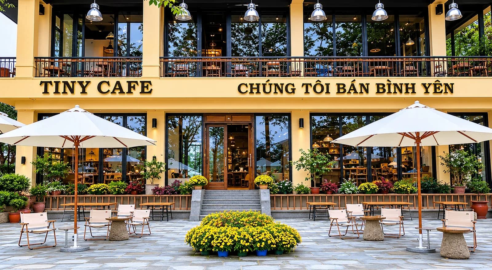 Ô dù cafe ngoài trời cho quán cafe sân vườn